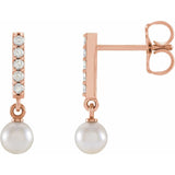 Glimmering Pearl Diamond Bar Earrings