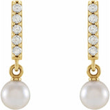 Glimmering Pearl Diamond Bar Earrings