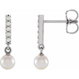 Glimmering Pearl Diamond Bar Earrings