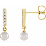 Glimmering Pearl Diamond Bar Earrings